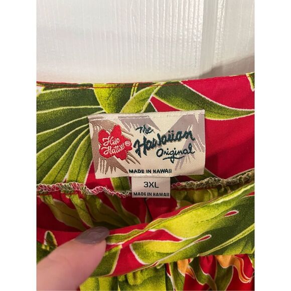 Vintage Hilo Hattie Red & Green Palm Leaf Print Hawiaiian Dress sz 3X NWOT - Picture 3 of 6